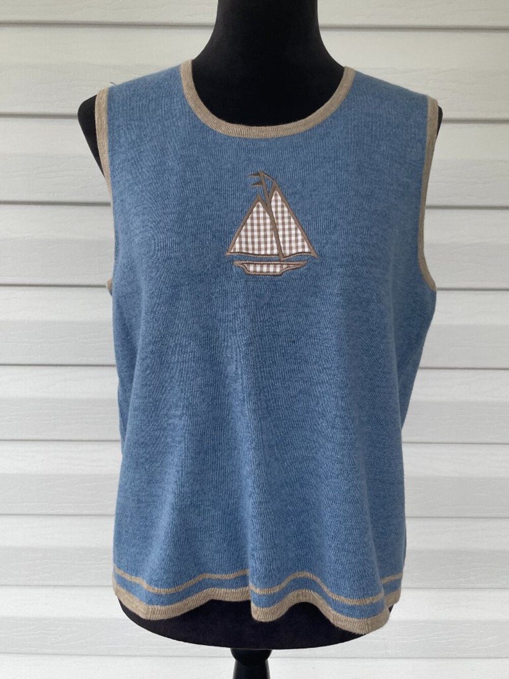 CHRISTOPHER & BANKS Summer Sleeveless Sweater LARGE Blue Tan